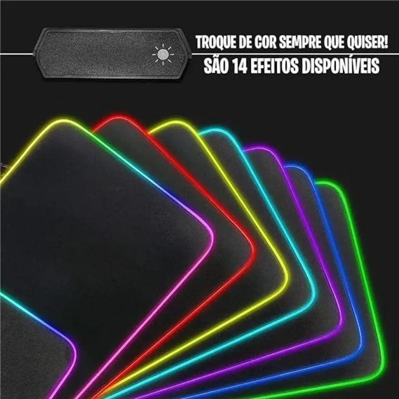 Mousepad Gamer LED Edge RGB 7 Cores Grande USB Antiderrapante 80x30cm