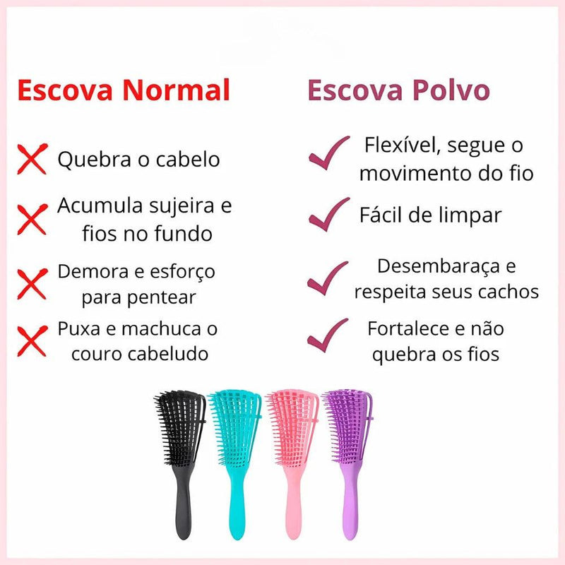 Pente de Cabelo Escova Polvo Multifuncional Cachos Fácil Desembaraço