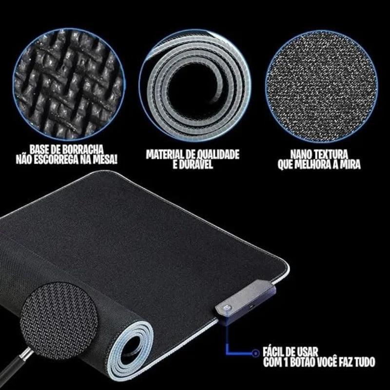 Mousepad Gamer LED Edge RGB 7 Cores Grande USB Antiderrapante 80x30cm