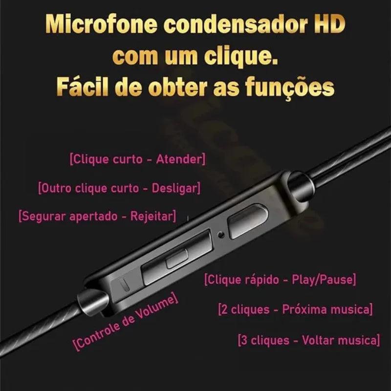Fone de Ouvido com Fio com Microfone de Cobre Driver Estilo Esportivo