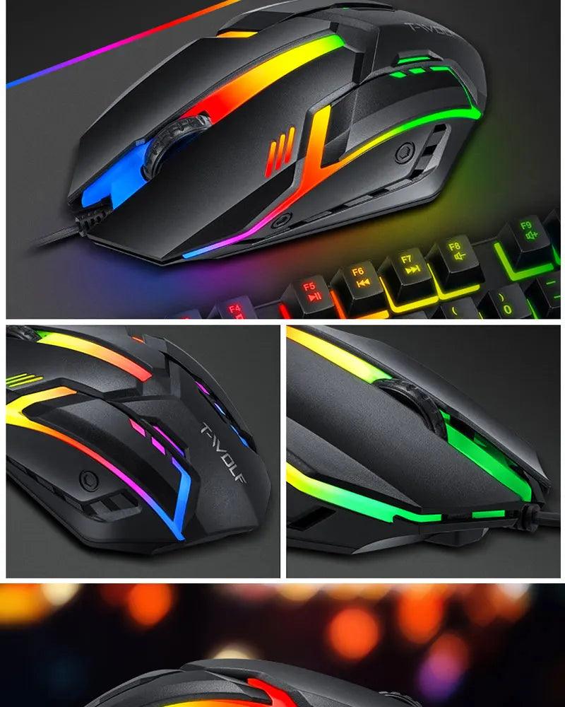 Teclado Mouse Suit Kit 4 em 1 Jogo Com Fio RGB Retroiluminação USB Inglês Mecânico Sensação Teclado Combo para PC Laptop