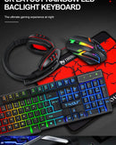 Teclado Mouse Suit Kit 4 em 1 Jogo Com Fio RGB Retroiluminação USB Inglês Mecânico Sensação Teclado Combo para PC Laptop