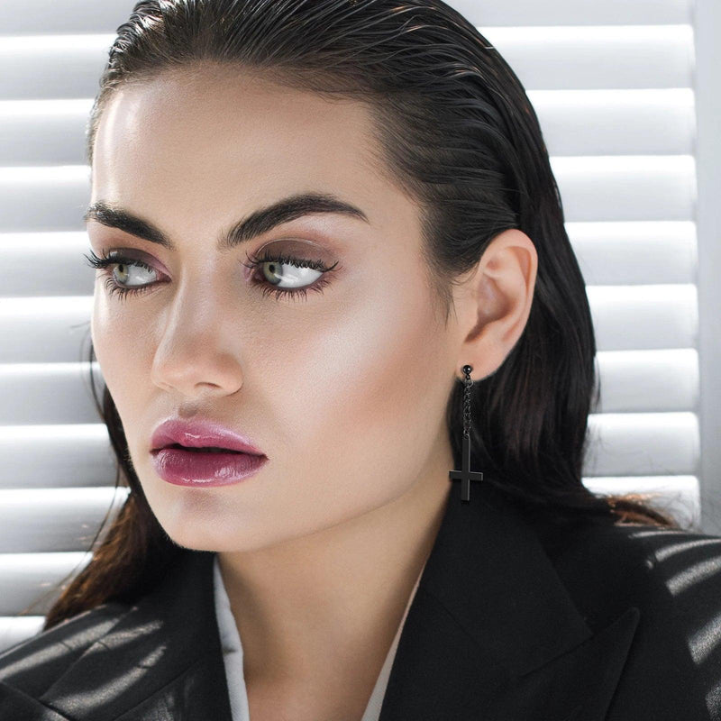 Brincos de Homens e Mulheres Aço Inoxidável de Cruz.