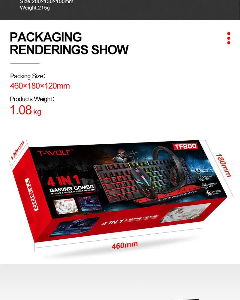 Teclado Mouse Suit Kit 4 em 1 Jogo Com Fio RGB Retroiluminação USB Inglês Mecânico Sensação Teclado Combo para PC Laptop