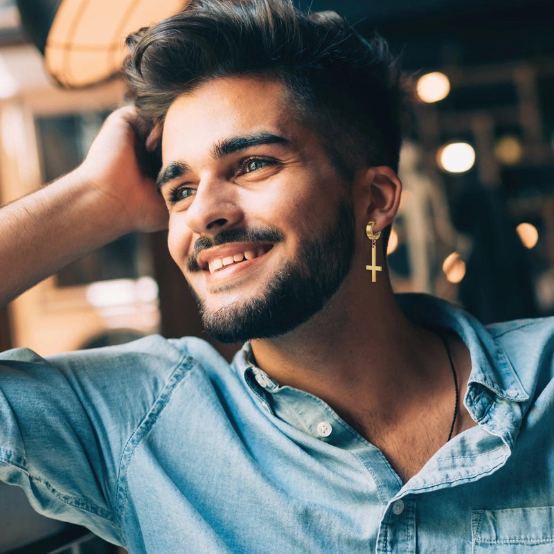 Brincos de Homens e Mulheres Aço Inoxidável de Cruz.