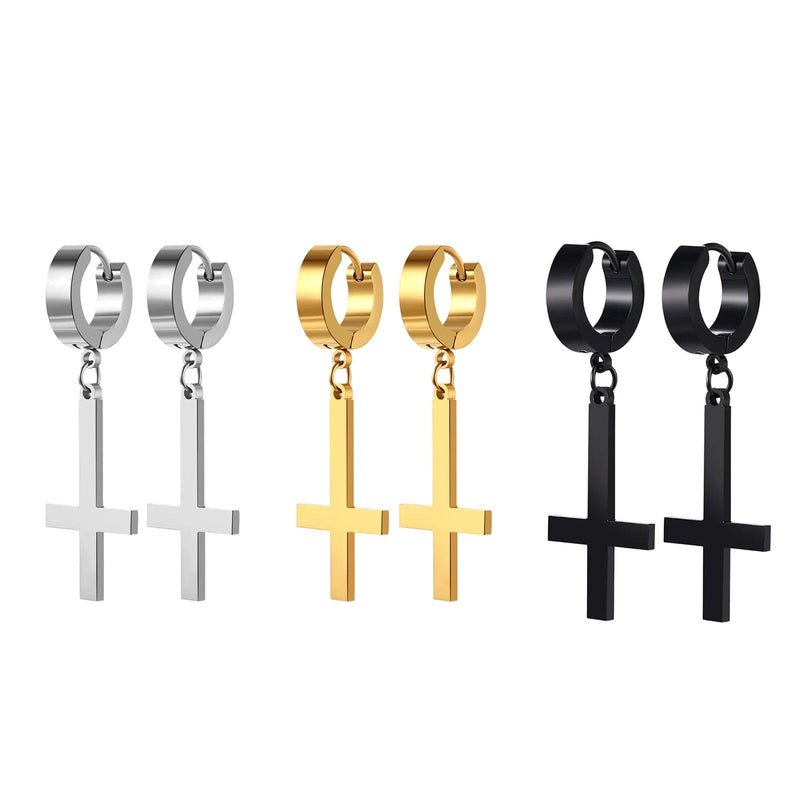 Brincos de Homens e Mulheres Aço Inoxidável de Cruz.