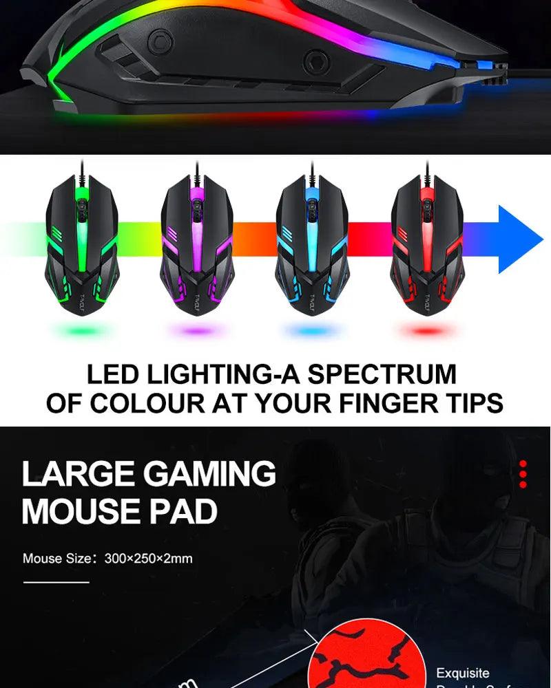 Teclado Mouse Suit Kit 4 em 1 Jogo Com Fio RGB Retroiluminação USB Inglês Mecânico Sensação Teclado Combo para PC Laptop