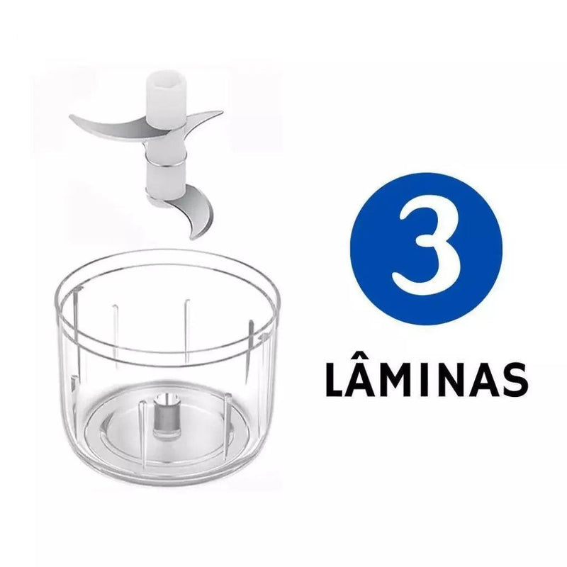 Mini Processador Elétrico de Alimentos Portátil com 3 lâminas de aço inox USB 250 ml Bivolt